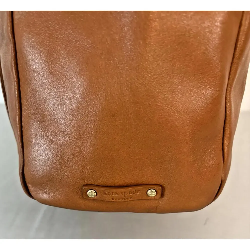 Kate Spade Brown Leather Flap Purse Bag Tote Satchel Fabric Lined 13" x 10" - Picture 4 of 9
